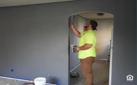 Man painting a room entry way.