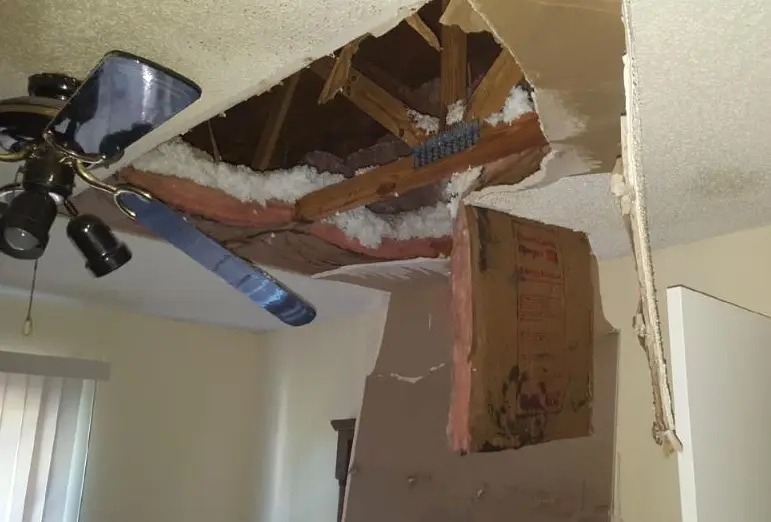 ceiling damaged by hurricane