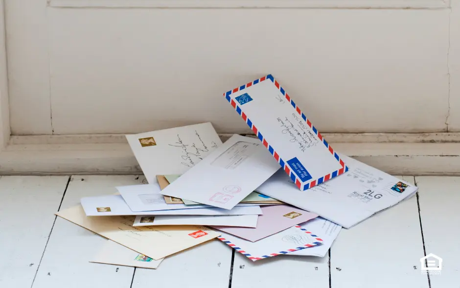 Pile of mail near inside of a door