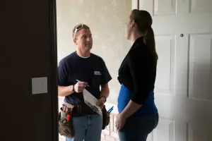 A tenant meeting the maintenance man