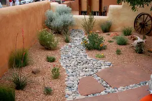 Side yard landscaped for water efficiency