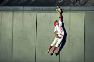 Baseball player catching a flyball