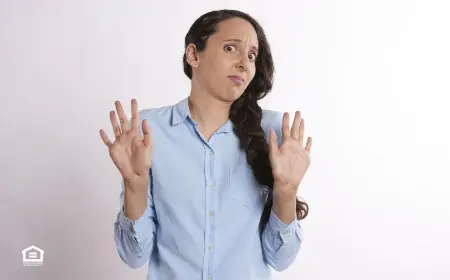 Tenant holding up hands because landlord has invaded privacy