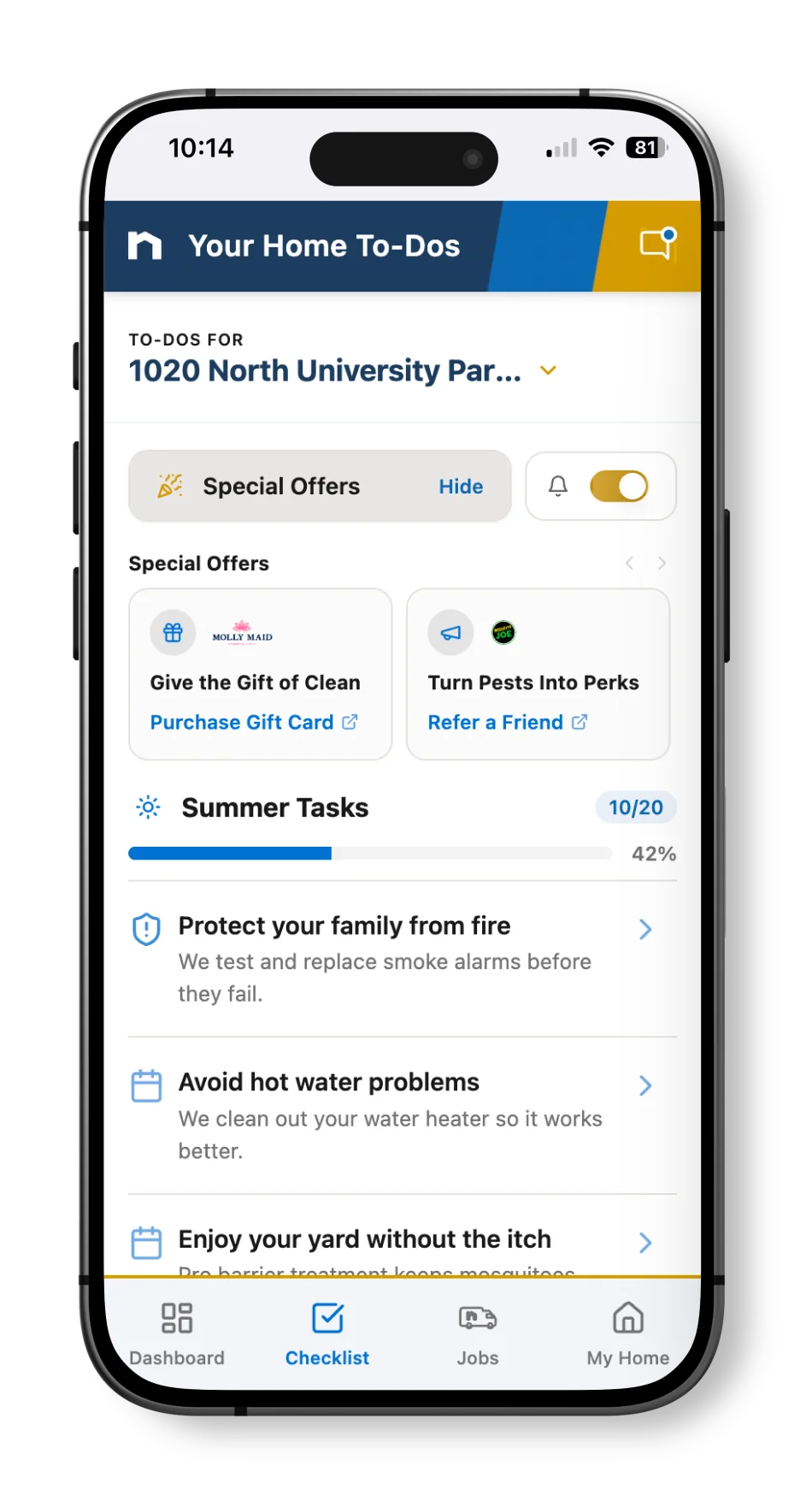 Neighborly App offers and coupons displayed on smartphone screen.