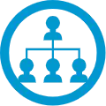 Blue Circle with Organizational Chart Icon Inside