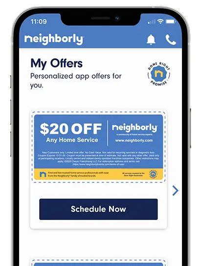 Neighborly app offers coupon displayed on smartphone screen.